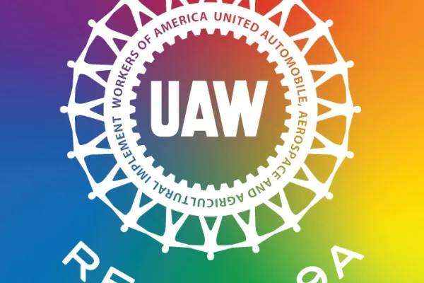 UAW Region 9A on rainbow background