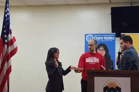 Region 9A Director Brandon Mancilla swears in New York Assembly Member Claire Valdez