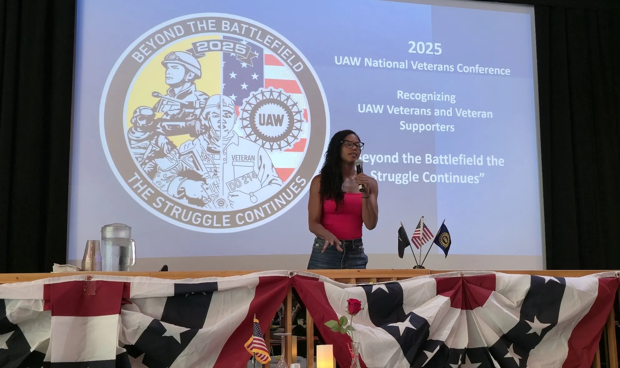 Massachusetts State Senator Lydia Edwards addresses the 2025 UAW Veterans Conference